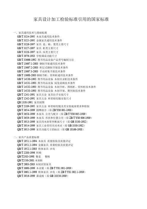 家具设计加工检验引用的国家标准有那些