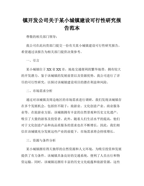 镇开发公司关于某小城镇建设可行性研究报告范本