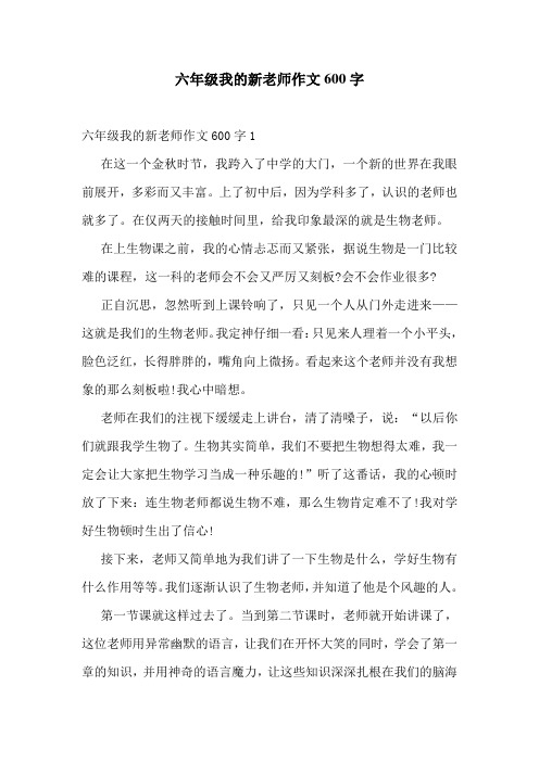 六年级我的新老师作文600字