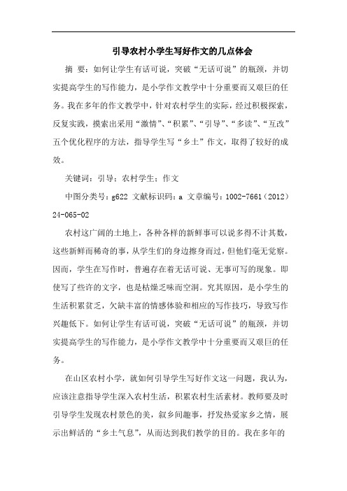 引导农村小学生写好作文几点体会论文