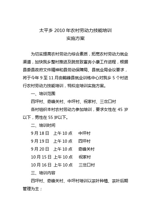 2010劳动力培训方案
