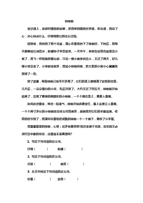 《种辣椒》2页课外阅读理解