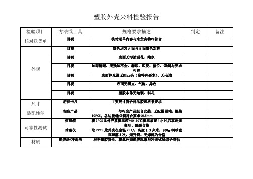 塑胶外壳来料检验报告