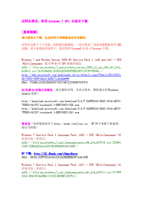 Windows 7 with SP1中英文原版MSDN下载汇总