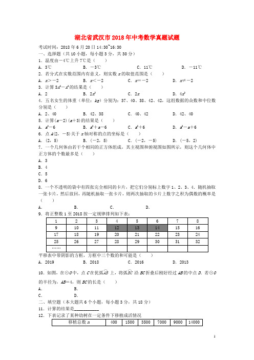 湖北省武汉市2018年中考数学真题试题(含扫描答案)