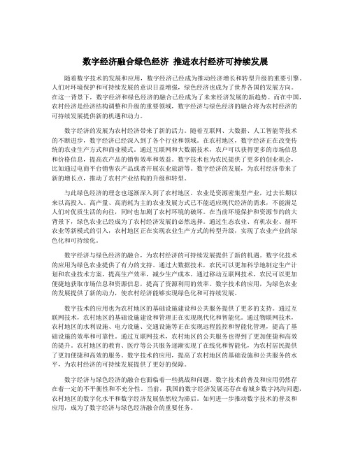 数字经济融合绿色经济 推进农村经济可持续发展