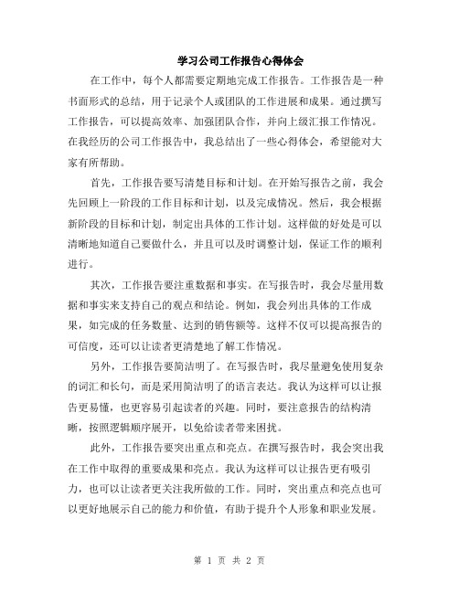 学习公司工作报告心得体会