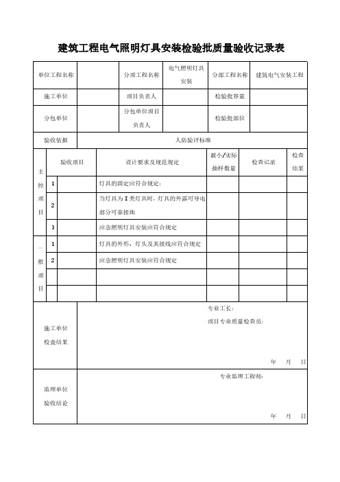 建筑工程电气照明灯具安装检验批质量验收记录表模板