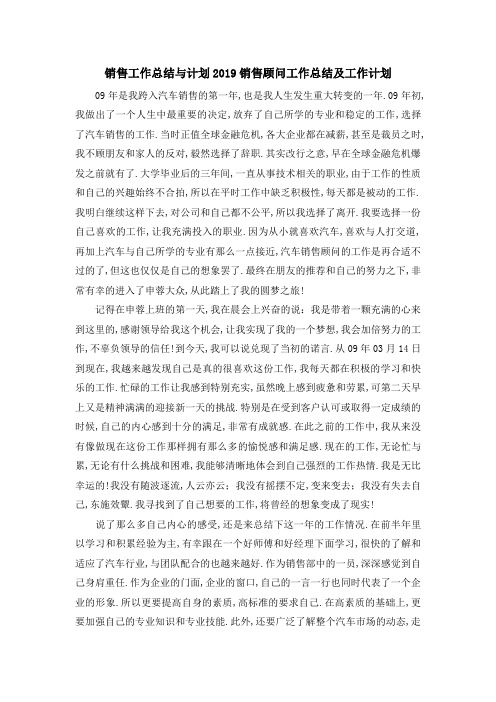 销售工作总结与计划 2019销售顾问工作总结及工作计划 