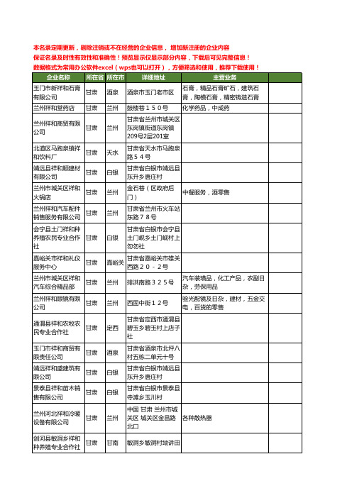 新版甘肃省祥和工商企业公司商家名录名单联系方式大全20家