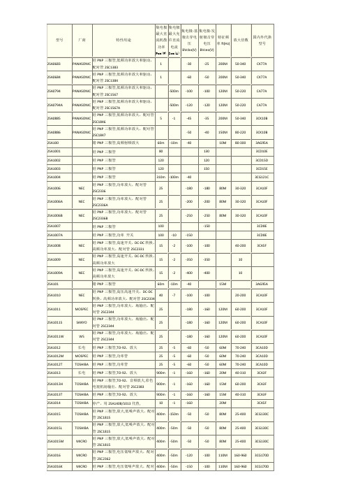 2SA系列三极管参数表