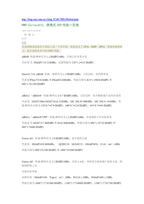 手机cpu各代性能参考