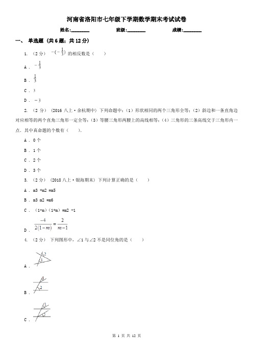 河南省洛阳市七年级下学期数学期末考试试卷