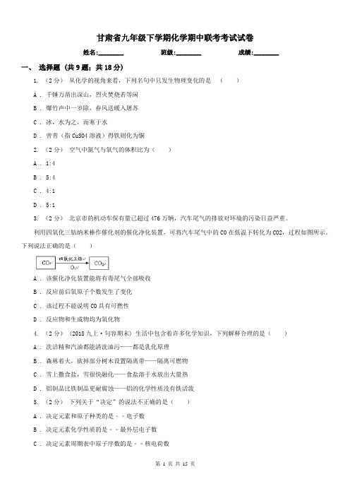 甘肃省九年级下学期化学期中联考考试试卷