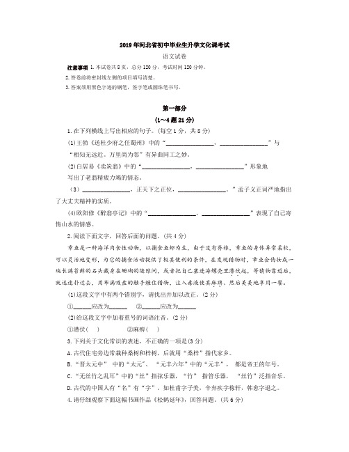 2019年河北省中考语文试题(含简析)