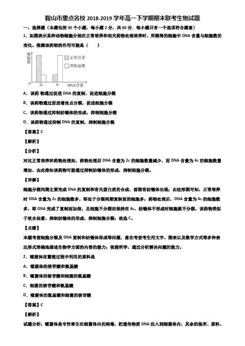 鞍山市重点名校2018-2019学年高一下学期期末联考生物试题含解析