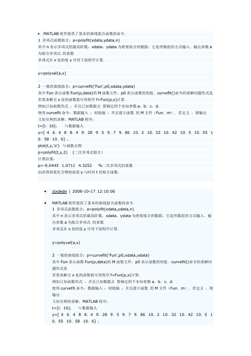 Matlab多项式拟合曲线