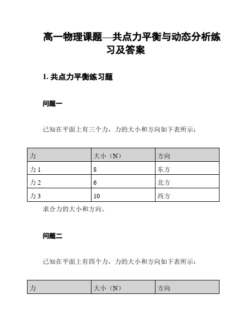 高一物理课题—共点力平衡与动态分析练习及答案