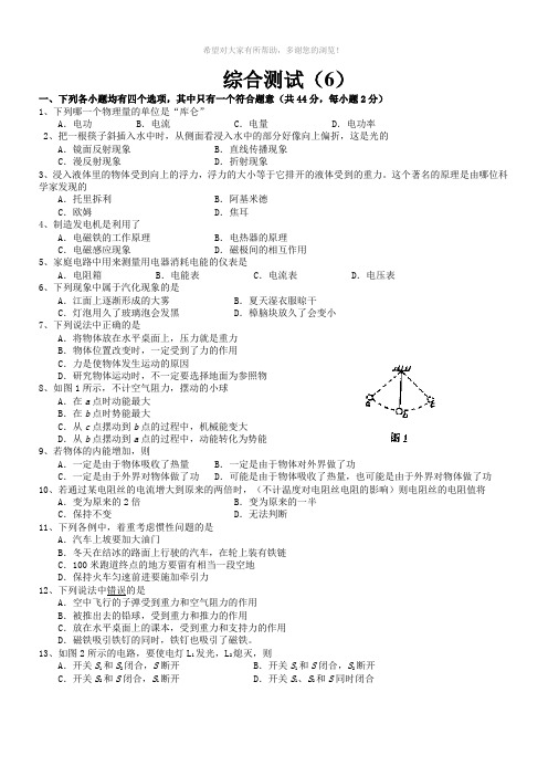 2006年物理中考模拟试题13