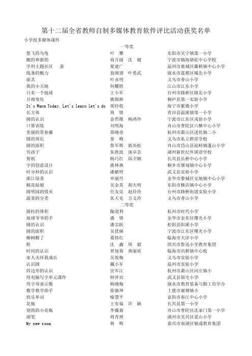 第十二届全省教师自制多媒体教育软件评比活动获奖名单