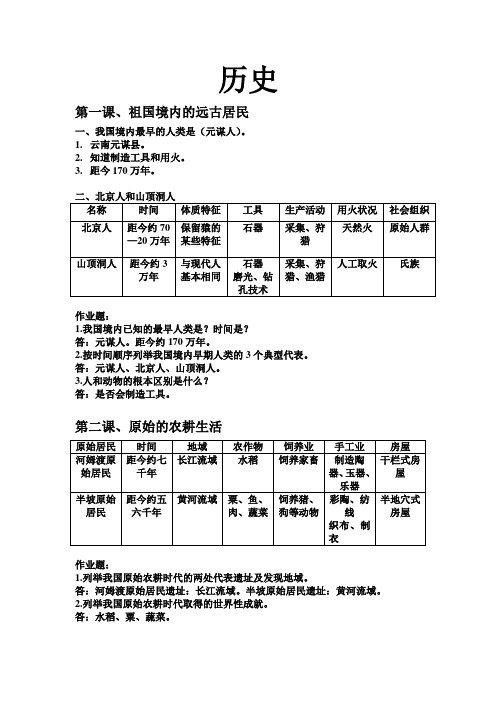 七年级上期中历史复习提纲