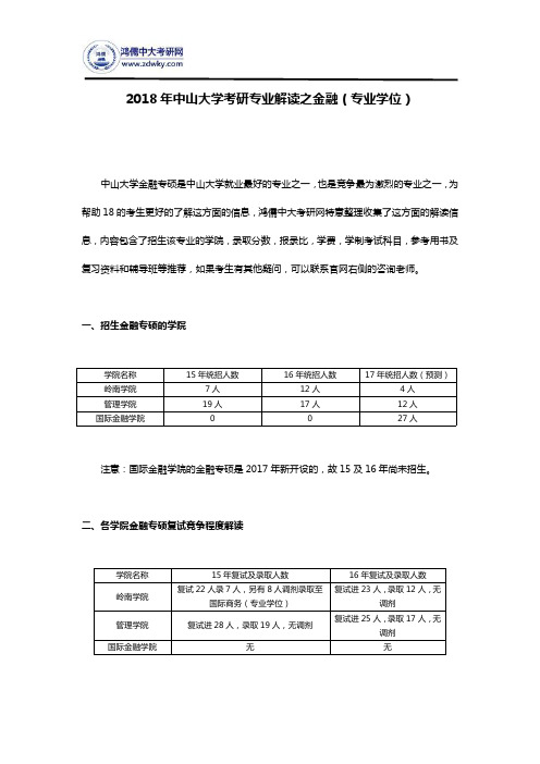 2018年中山大学考研专业解读之金融(专业学位)