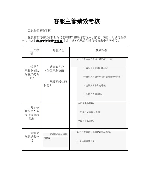 客服主管绩效考核