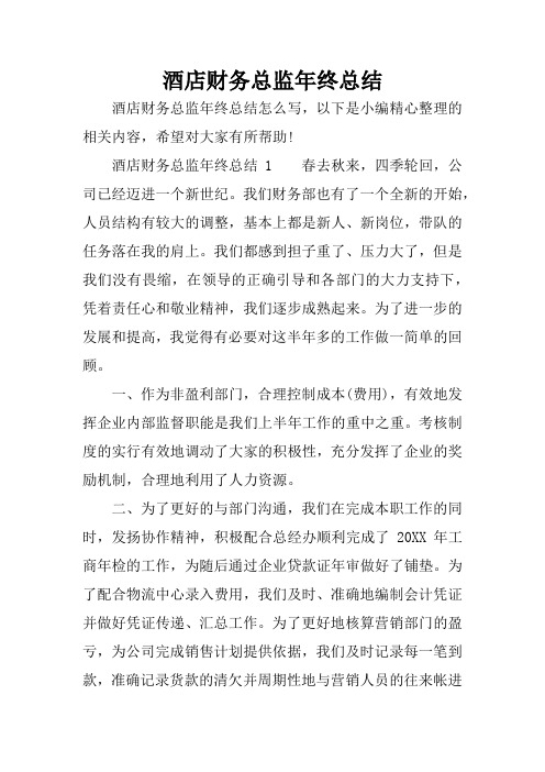 酒店财务总监年终总结
