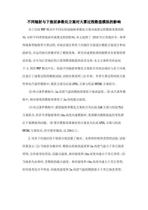 不同辐射与下垫面参数化方案对大雾过程数值模拟的影响