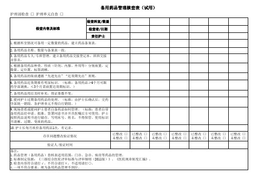 备用药品管理核查表