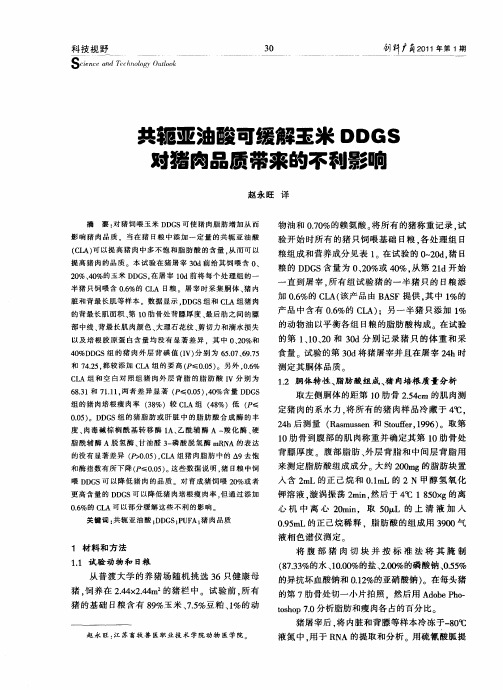 共轭亚油酸可缓解玉米DDGS对猪肉品质带来的不利影响