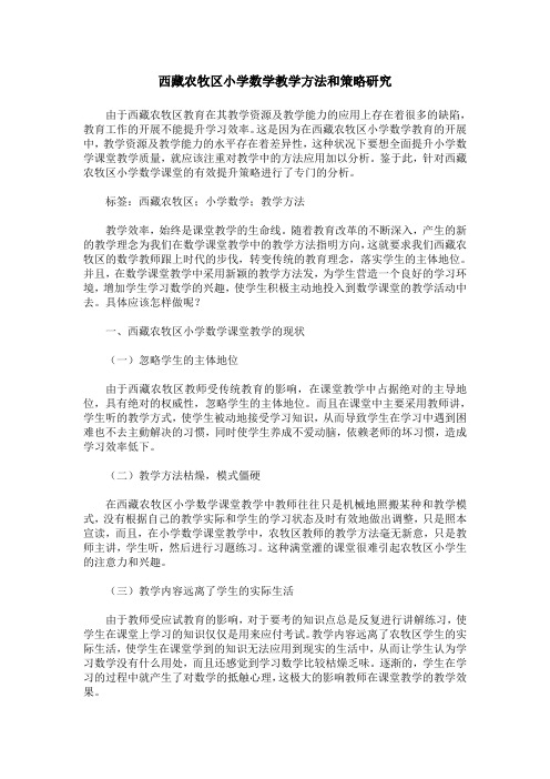 西藏农牧区小学数学教学方法和策略研究