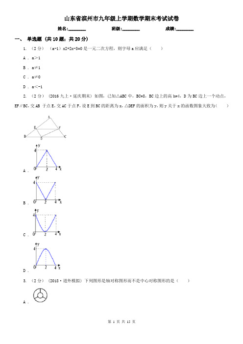 山东省滨州市九年级上学期数学期末考试试卷