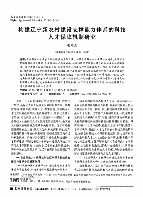 构建辽宁新农村建设支撑能力体系的科技人才保障机制研究