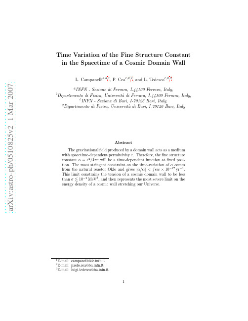 Time Variation of the Fine Structure Constant in the Spacetime of a Domain Wall