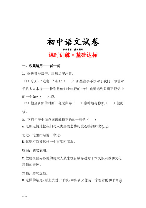 苏教版九下语文 课时训练：6生命与和平相爱  