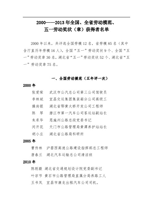 ——全国、全省劳动模范、