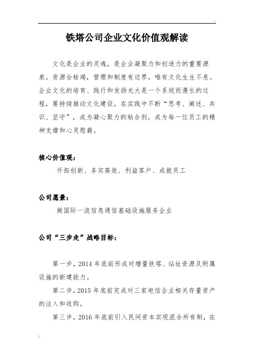 铁塔公司企业文化价值观解读
