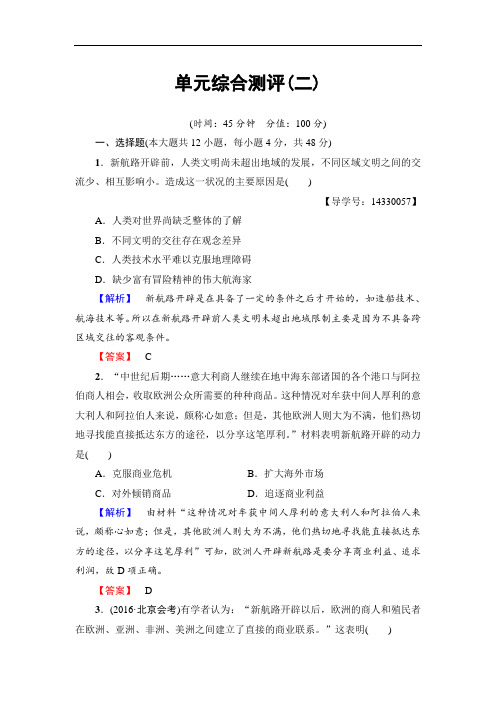 高中历史必修2单元综合测评2 Word版含解析
