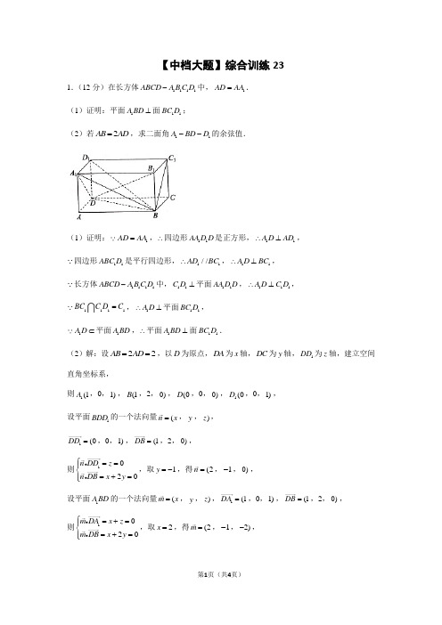 【中档大题】2021届高三数学综合训练23(含答案)