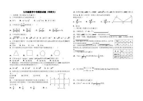 2021年数学九年级数学中考模拟试题(华师大)