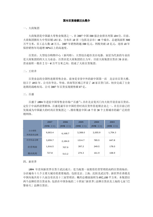 国内百货连锁巨头简介