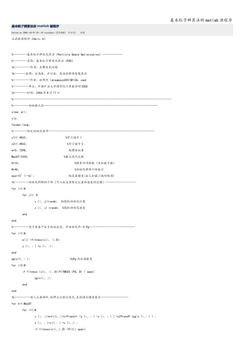 基本粒子群算法的matlab源程序