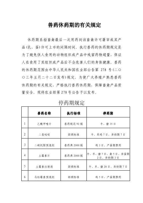 兽药休药期的有关规定