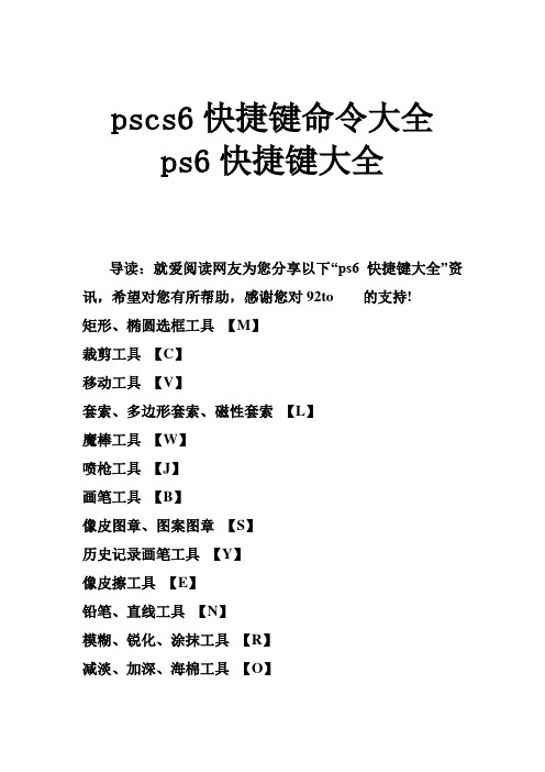 pscs6快捷键命令大全 ps6快捷键大全