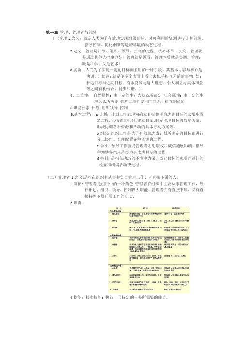 管理学前八章知识点总结