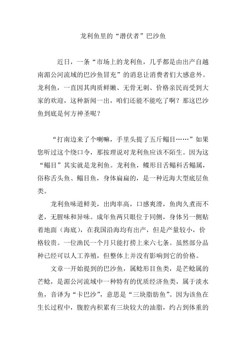 龙利鱼里的“潜伏者”巴沙鱼