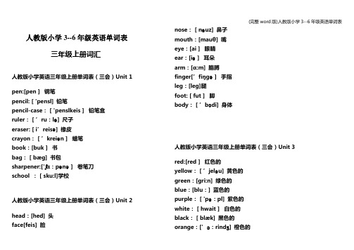 (完整word版)人教版小学3--6年级英语单词表