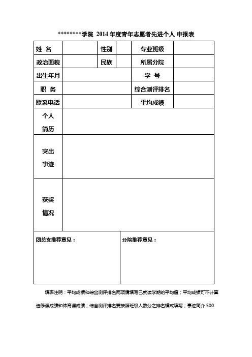 青年志愿者先进个人申报表