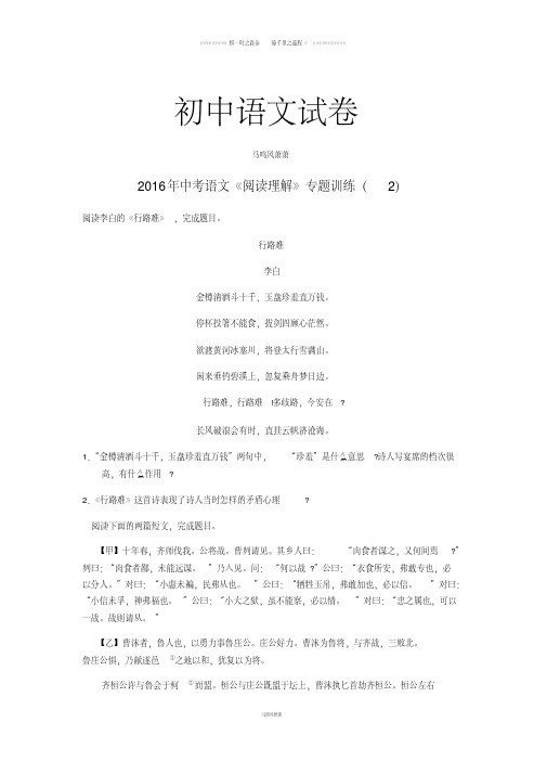 中考专题语文《阅读理解》专题训练(2)